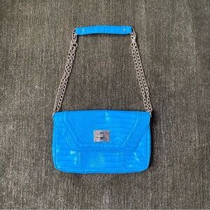 Steve by Steve Madden Blue Crocodile-Embossed Chain Shoulder Bag